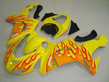 2006-2007 Kawasaki ZX10R Motorcycle Fairings - Yellow Orange Flame UK Manufacturers