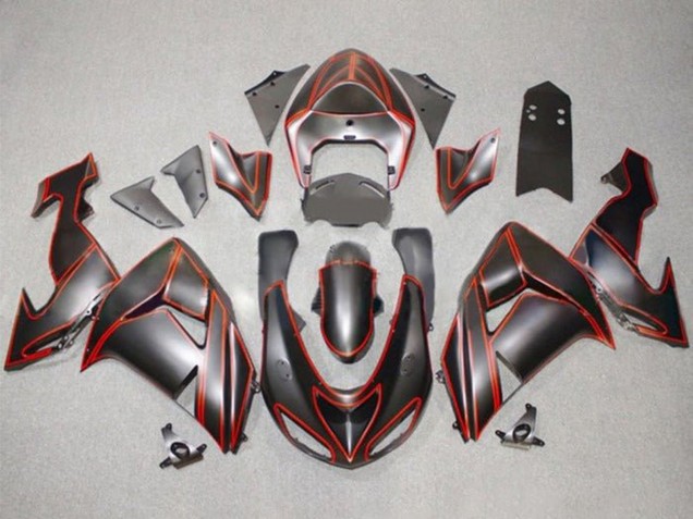 2006-2007 Kawasaki ZX10R Motorcycle Fairings - Matte Black Red Pinstripe UK Manufacturers
