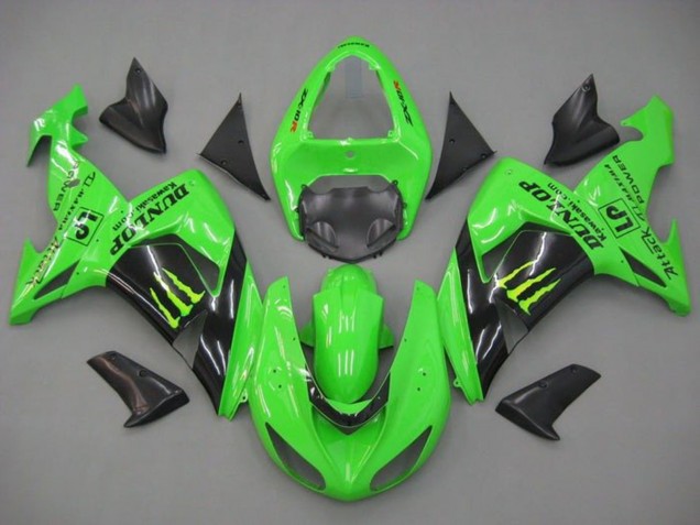 2006-2007 Kawasaki ZX10R Motorcycle Fairings - Green Glossy Black Monster Dunlop UK Manufacturers