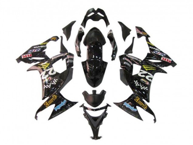 2008-2010 Kawasaki ZX10R Motorcycle Fairings - Glossy Black Blue Yellow Monster UK Manufacturers