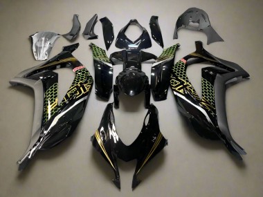 2016-2020 Kawasaki ZX10R Motorcycle Fairings - Glossy Black Gold Honeycomb UK Manufacturers