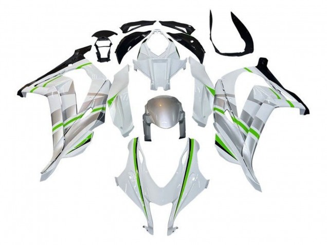2016-2020 Kawasaki ZX10R Motorcycle Fairings - White Silver Green Stripe UK Manufacturers