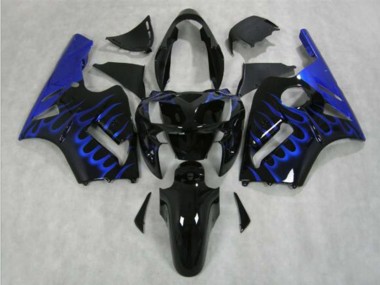 2002-2006 Kawasaki ZX12R Motorcycle Fairing - Glossy Black Blue Flame UK Manufacturers