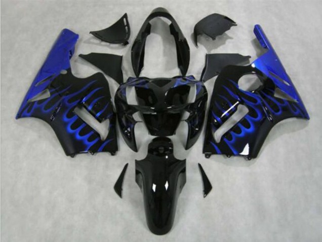 2002-2006 Kawasaki ZX12R Motorcycle Fairing - Glossy Black Blue Flame UK Manufacturers