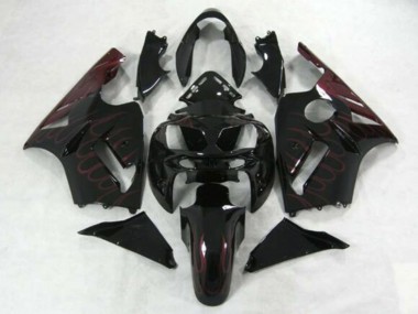 2002-2006 Kawasaki ZX12R Motorcycle Fairings - Glossy Black Burgundy Flame UK Manufacturers