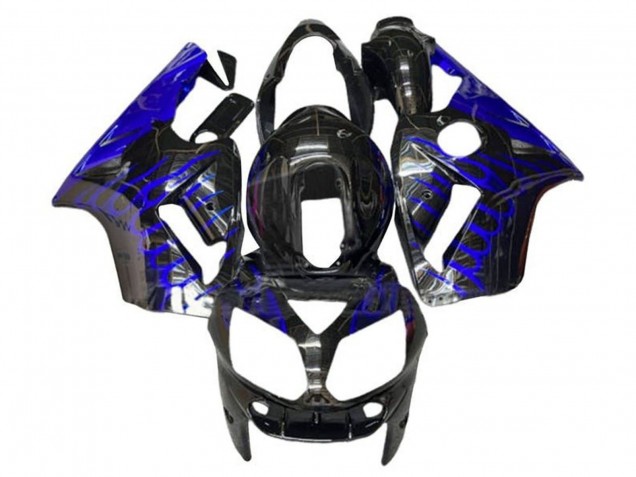 2002-2006 Kawasaki ZX12R Motorcycle Fairings - Glossy Black Blue Flame UK Manufacturers