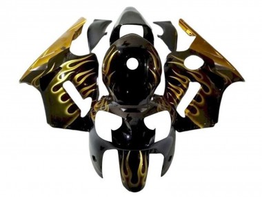 2002-2006 Kawasaki ZX12R Motorcycle Fairings - Glossy Black Gold Flame UK Manufacturers
