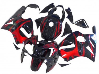 2002-2006 Kawasaki ZX12R Motorcycle Fairings - Glossy Black Red Tribal UK Manufacturers
