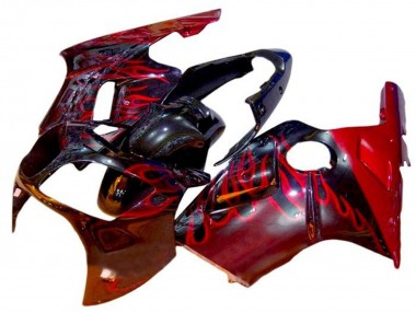 2002-2006 Kawasaki ZX12R Motorcycle Fairings - Glossy Black Red Flame UK Manufacturers