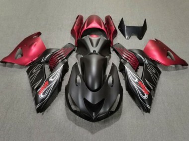 2006-2011 Kawasaki ZX14R ZZR1400 Motorcycle Fairings - Matte Black Red Silver Flame UK Manufacturers