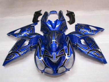 2006-2011 Kawasaki ZX14R ZZR1400 Motorcycle Fairings - Blue Black Silver Tribal UK Manufacturers