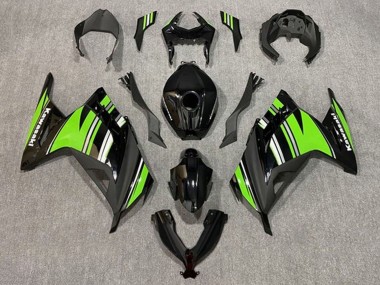 2013-2024 Kawasaki EX300 Motorcycle Fairings - Glossy Black Green White Stripe UK Manufacturers