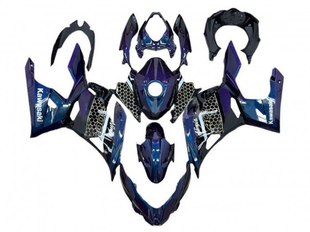2018-2024 Kawasaki Ninja 400 Motorcycle Fairings - Blue White Honeycomb UK Manufacturers