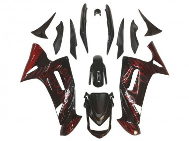 2006-2008 Kawasaki Ninja 650 EX650 Motorcycle Fairings - Glossy Black Red Flame UK Manufacturers
