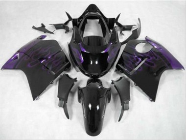 1996-2007 Honda CBR1100XX Blackbird Motorcycle Fairing - Glossy Black Purple Flame UK Manufacturers