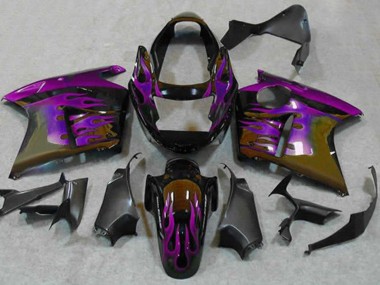 1996-2007 Honda CBR1100XX Blackbird Motorcycle Fairings - Glossy Black Purple Flame UK Manufacturers