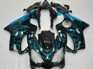2001-2003 Honda CBR600 F4i Motorcycle Fairings - Glossy Black Light Blue Flame UK Manufacturers