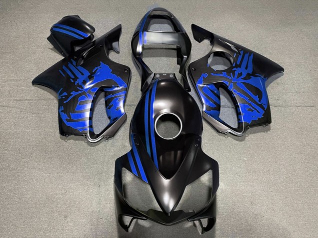 2001-2003 Honda CBR600 F4i Motorcycle Fairings - Blue Matte Black Skull UK Manufacturers
