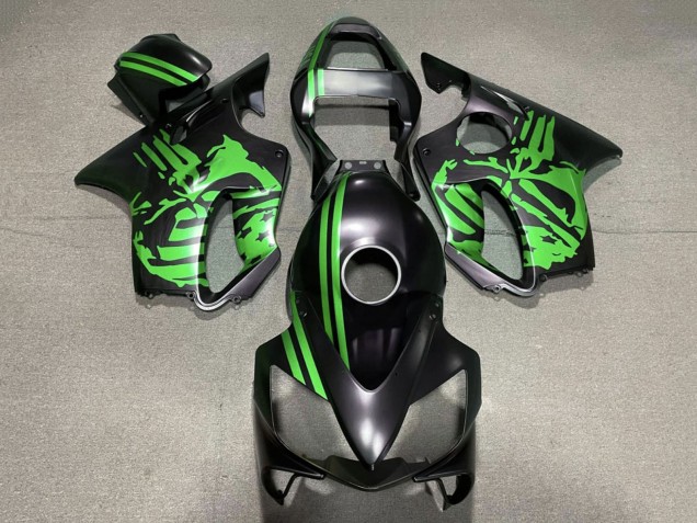 2001-2003 Honda CBR600 F4i Motorcycle Fairings - Green Matte Black Skull UK Manufacturers