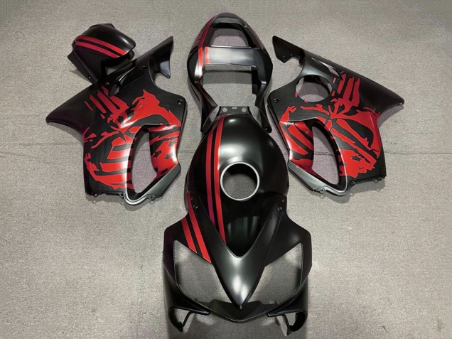2001-2003 Honda CBR600 F4i Motorcycle Fairings - Red Matte Black Skull UK Manufacturers