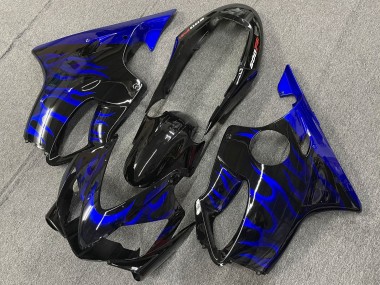 2004-2007 Honda CBR600 F4i Motorcycle Fairings - Glossy Black Blue Flame UK Manufacturers