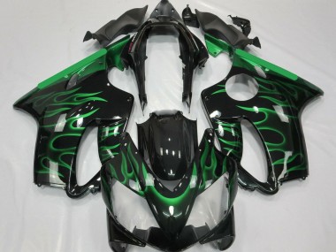 2004-2007 Honda CBR600 F4i Motorcycle Fairings - Glossy Black Green Flame UK Manufacturers