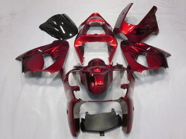 2000-2002 Kawasaki ZX6R Motorcycle Fairings - Candy Red Black Tribal UK Manufacturers