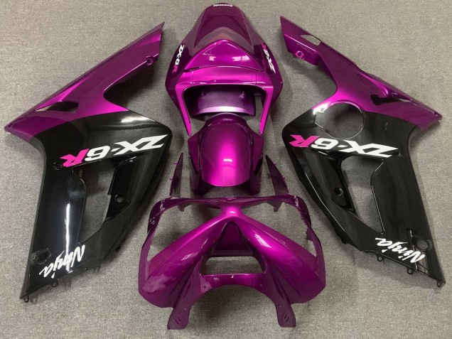 2003-2004 Kawasaki ZX6R Motorcycle Fairing - Purple Glossy Black UK Manufacturers