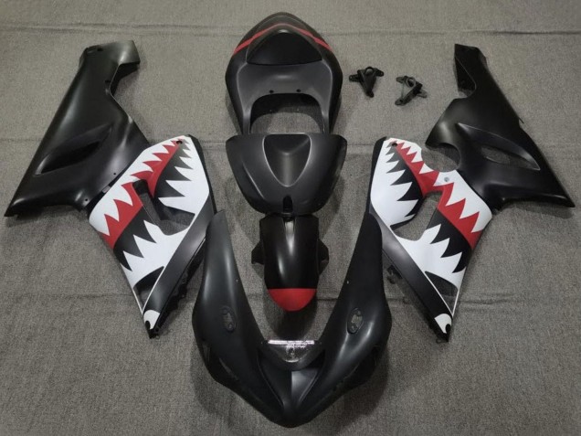 2005-2006 Kawasaki ZX6R Motorcycle Fairings - Matte Black White Red Shark UK Manufacturers