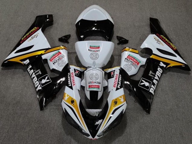 2005-2006 Kawasaki ZX6R Motorcycle Fairings - White Black Gold Red Rizoma Playboy UK Manufacturers