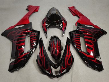 2007-2008 Kawasaki ZX6R Motorcycle Fairings - Black Red Flame UK Manufacturers