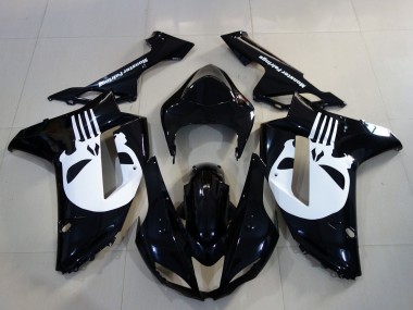 2007-2008 Kawasaki ZX6R Motorcycle Fairings - Black White Skull UK Manufacturers