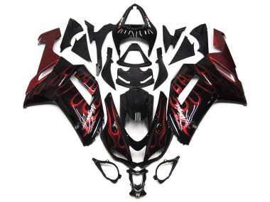 2007-2008 Kawasaki ZX6R Motorcycle Fairings - Black White Red Flame UK Manufacturers