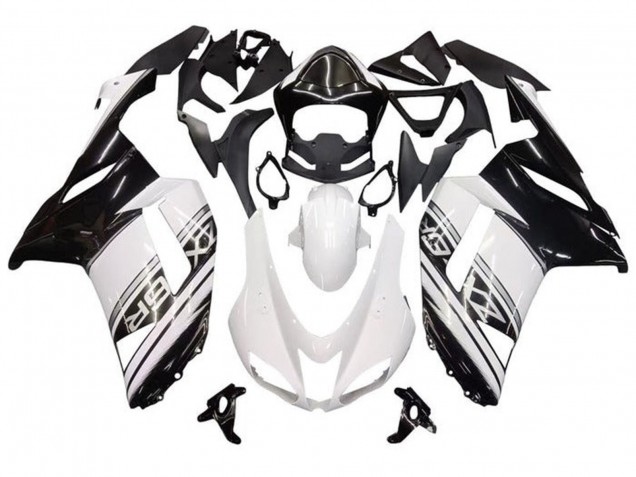 2007-2008 Kawasaki ZX6R Motorcycle Fairings - White Black Silver Stripe UK Manufacturers