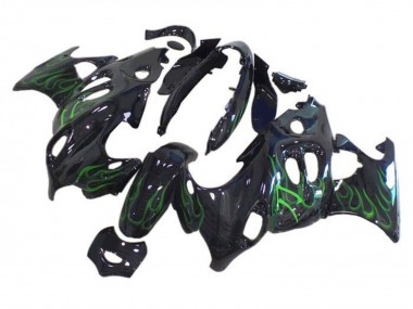 2004-2006 Suzuki GSX600F/GSX750F Motorcycle Fairings - Glossy Black Green Flame UK Manufacturers