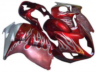 1996-2007 Suzuki GSXR 1300 Hayabusa Motorcycle Fairings - Red Silver Flame UK Manufacturers