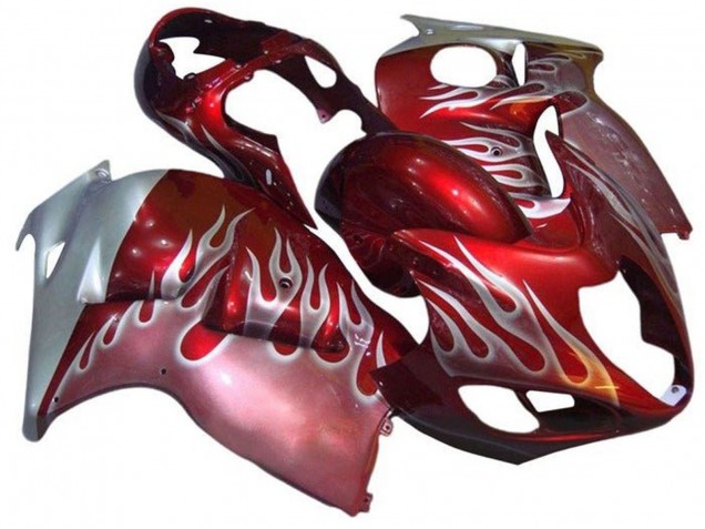 1996-2007 Suzuki GSXR 1300 Hayabusa Motorcycle Fairings - Red Silver Flame UK Manufacturers