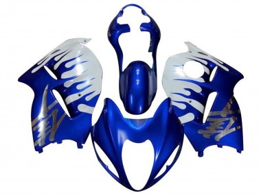 1996-2007 Suzuki GSXR 1300 Hayabusa Motorcycle Fairings - White Blue Chrome Flame UK Manufacturers