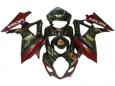 2007-2008 Suzuki GSXR 1000 Motorcycle Fairings - Black Red Gold BACARDI UK Manufacturers