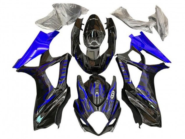 2007-2008 Suzuki GSXR 1000 Motorcycle Fairings - Black Blue Flame UK Manufacturers