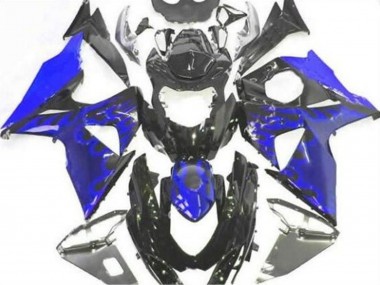 2009-2016 Suzuki GSXR 1000 Motorcycle Fairing - Glossy Black Blue Flame UK Manufacturers