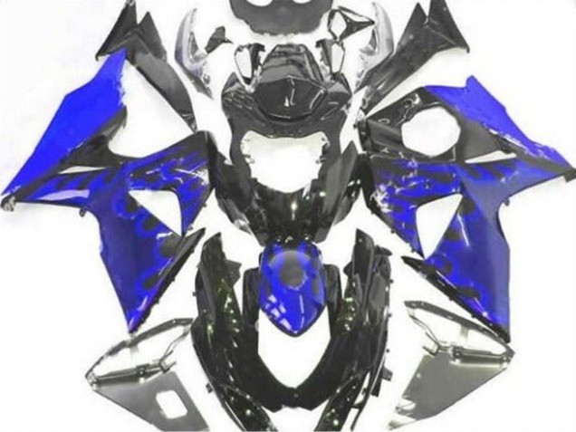 2009-2016 Suzuki GSXR 1000 Motorcycle Fairing - Glossy Black Blue Flame UK Manufacturers