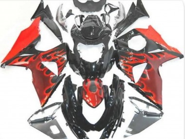 2009-2016 Suzuki GSXR 1000 Motorcycle Fairings - Glossy Black Red Flame UK Manufacturers
