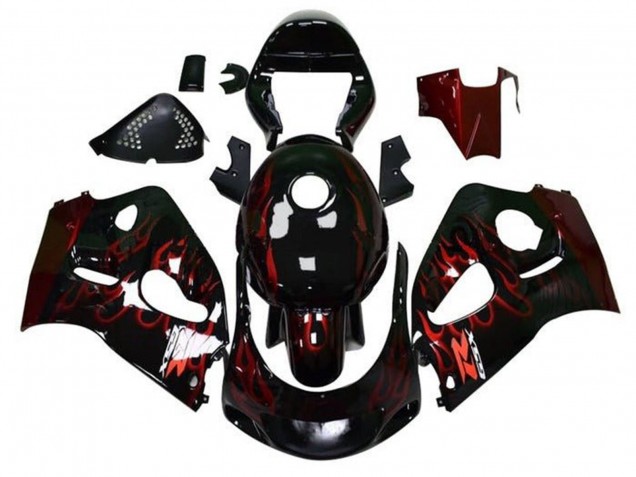 1996-2000 Suzuki GSXR 600 / GSXR 750 Motorcycle Fairings - Black Red Flame UK Manufacturers