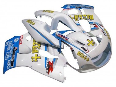 1996-2000 Suzuki GSXR 600 / GSXR 750 Motorcycle Fairings - White Blue Yellow Rizla UK Manufacturers