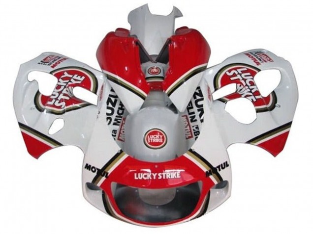 1996-2000 Suzuki GSXR 600 / GSXR 750 Motorcycle Fairings - White Red Lucky Strike UK Manufacturers