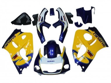 1996-2000 Suzuki GSXR 600 / GSXR 750 Motorcycle Fairings - Yellow Blue Tribal UK Manufacturers