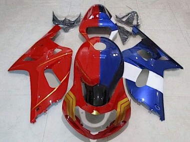 2001-2003 Suzuki GSXR 600 / GSXR 750 Motorcycle Fairings - Red Blue Split Gold UK Manufacturers