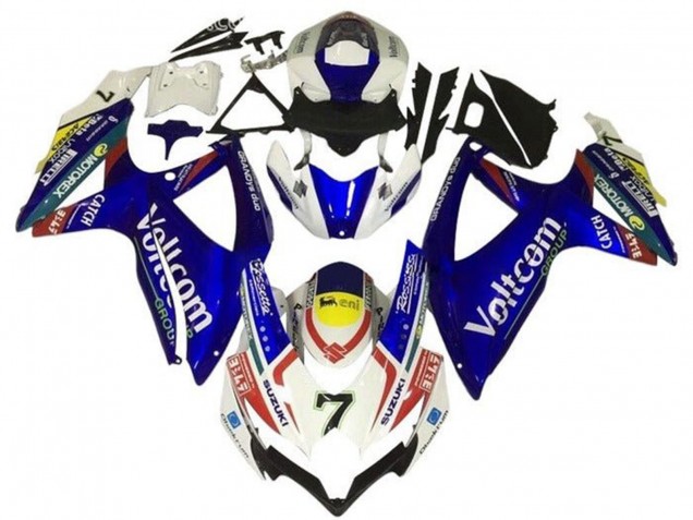 2008-2010 Suzuki GSXR 600 / GSXR 750 Motorcycle Fairings - White Blue Yellow Red Voltcom 7 UK Manufacturers