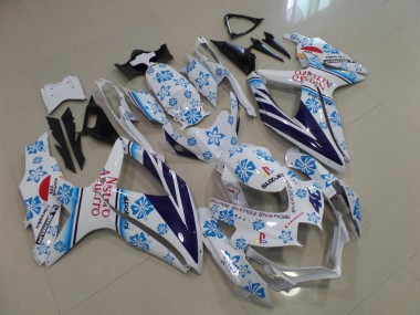 2008-2010 Suzuki GSXR 600 / GSXR 750 Motorcycle Fairings - White Blue Flower Red Nastro Azzurro UK Manufacturers